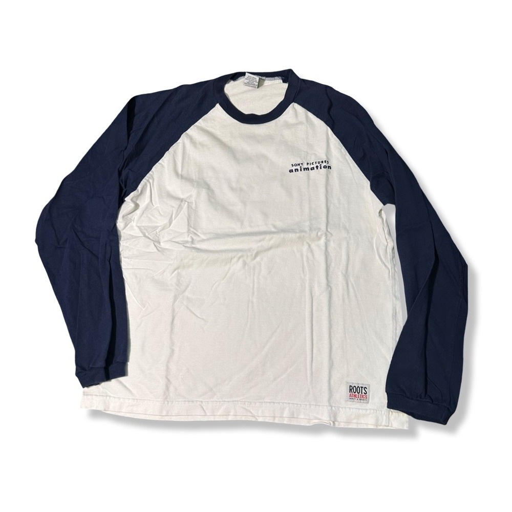 Roots Raglan Shirt Mens M White Navy Excellent Sony Pictures Animation Crew